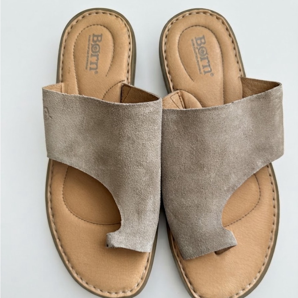 Børn Suede Slide Sandals Tan Toe Loop Comfort Flat Size 9M BR0002117